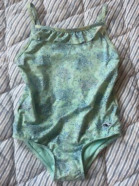 Vineyard Vines Girls Mint Green and Blue Patterned One-Piece Swimsuit